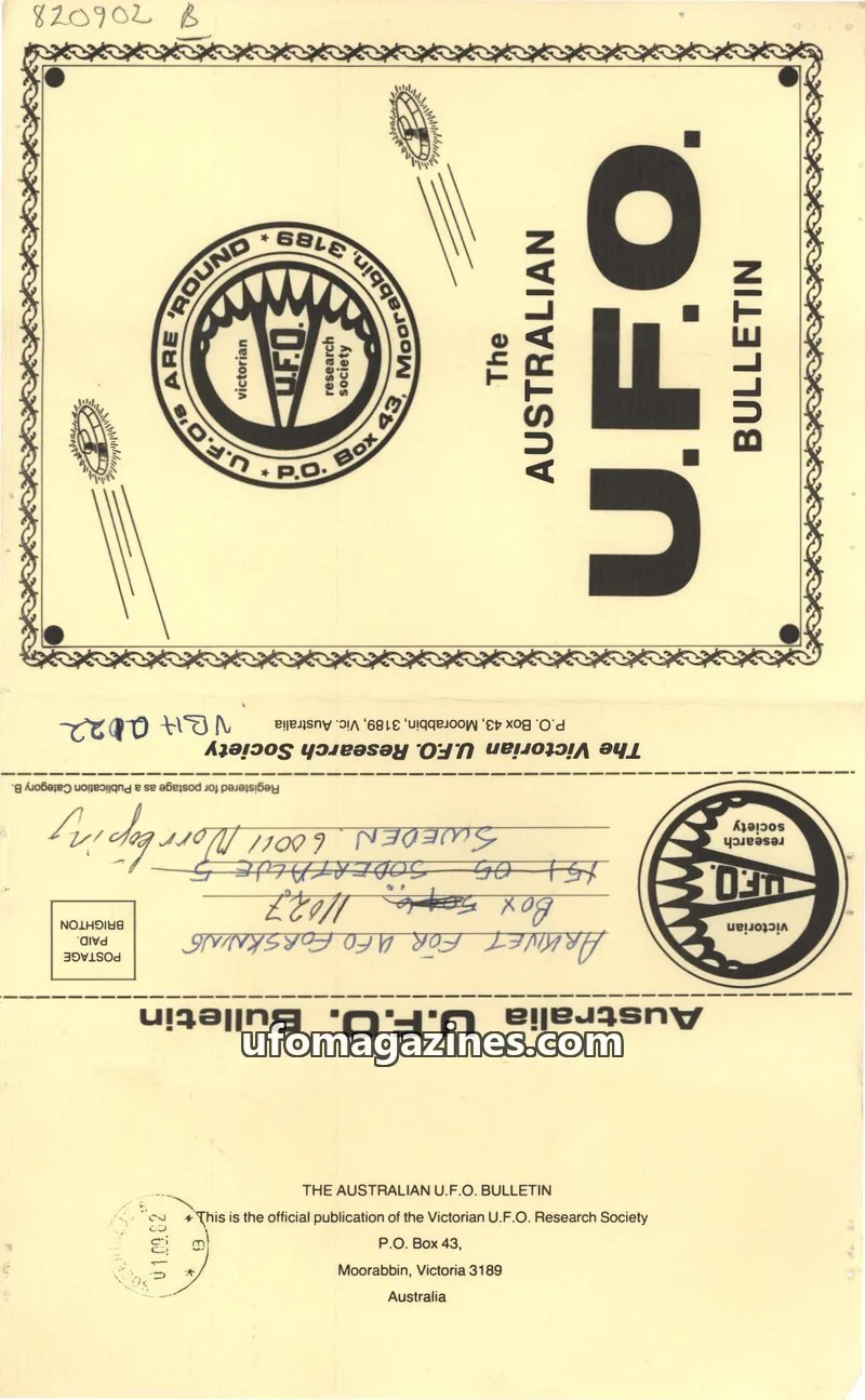 Cover of Victorian U.F.O. Research Society issue June 1982: THE AUSTRALIAN U.F.O. BULLETIN
