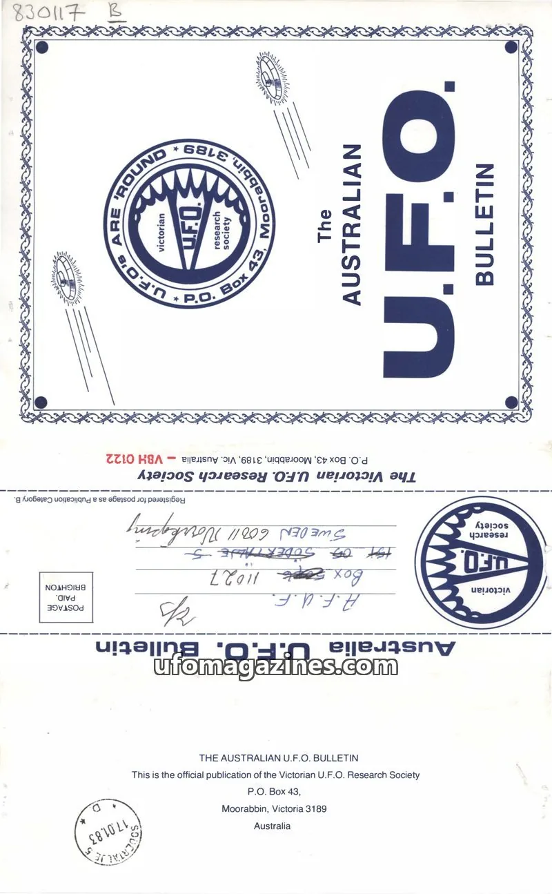 Cover of The Victorian U.F.O. Research Society issue 169: THE AUSTRALIAN U.F.O. BULLETIN