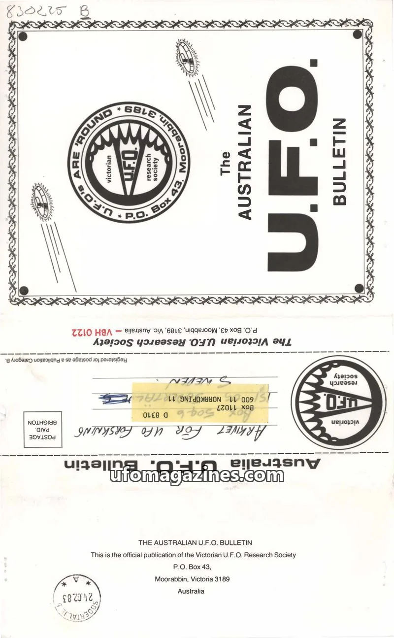 Cover of The Victorian U.F.O. Research Society issue December 1982: THE AUSTRALIAN U.F.O. BULLETIN