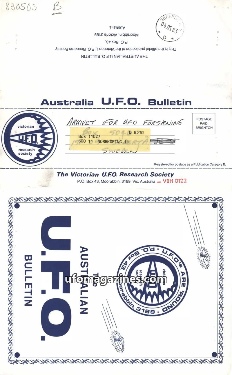 Cover of The Victorian U.F.O. Research Society issue March 1983: Australia U.F.O. Bulletin