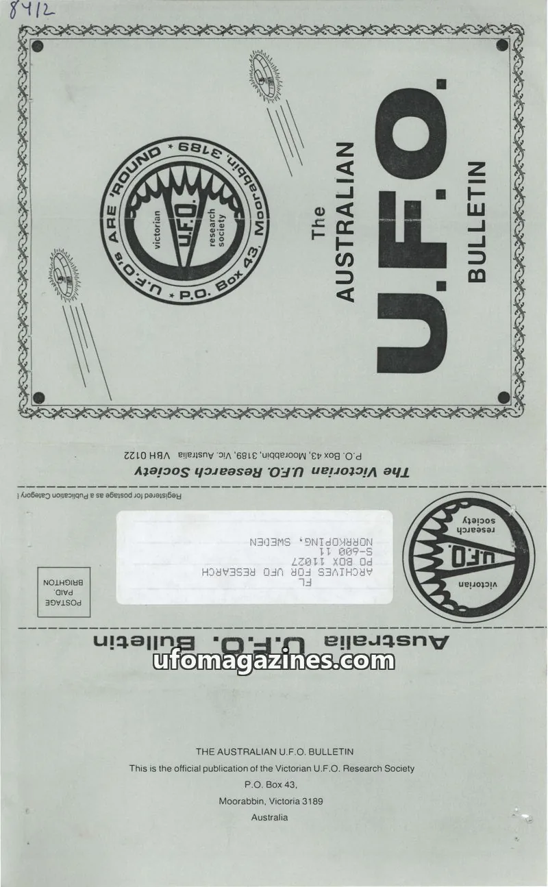 Cover of The Victorian U.F.O. Research Society issue September 1984: THE AUSTRALIAN U.F.O. BULLETIN