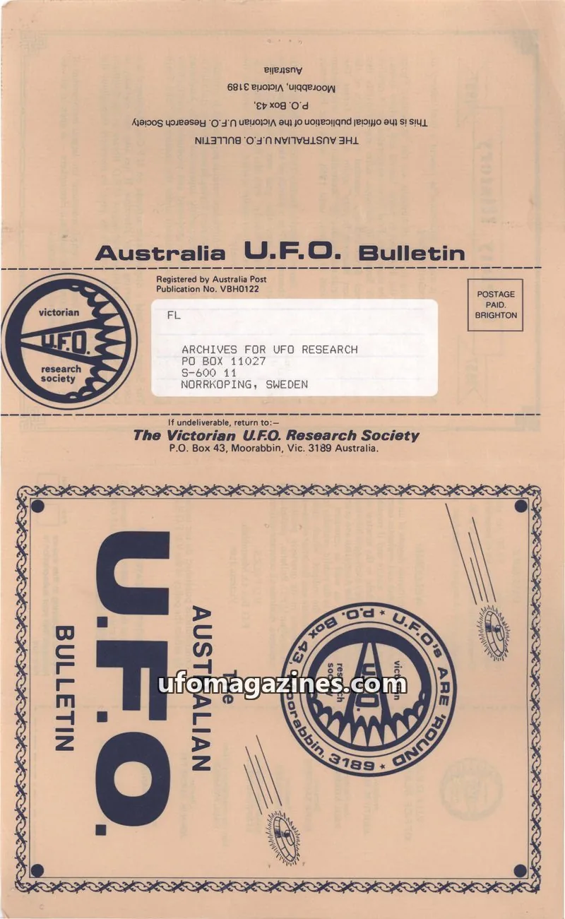 Cover of The Victorian U.F.O. Research Society issue March 1986: Australia U.F.O. Bulletin