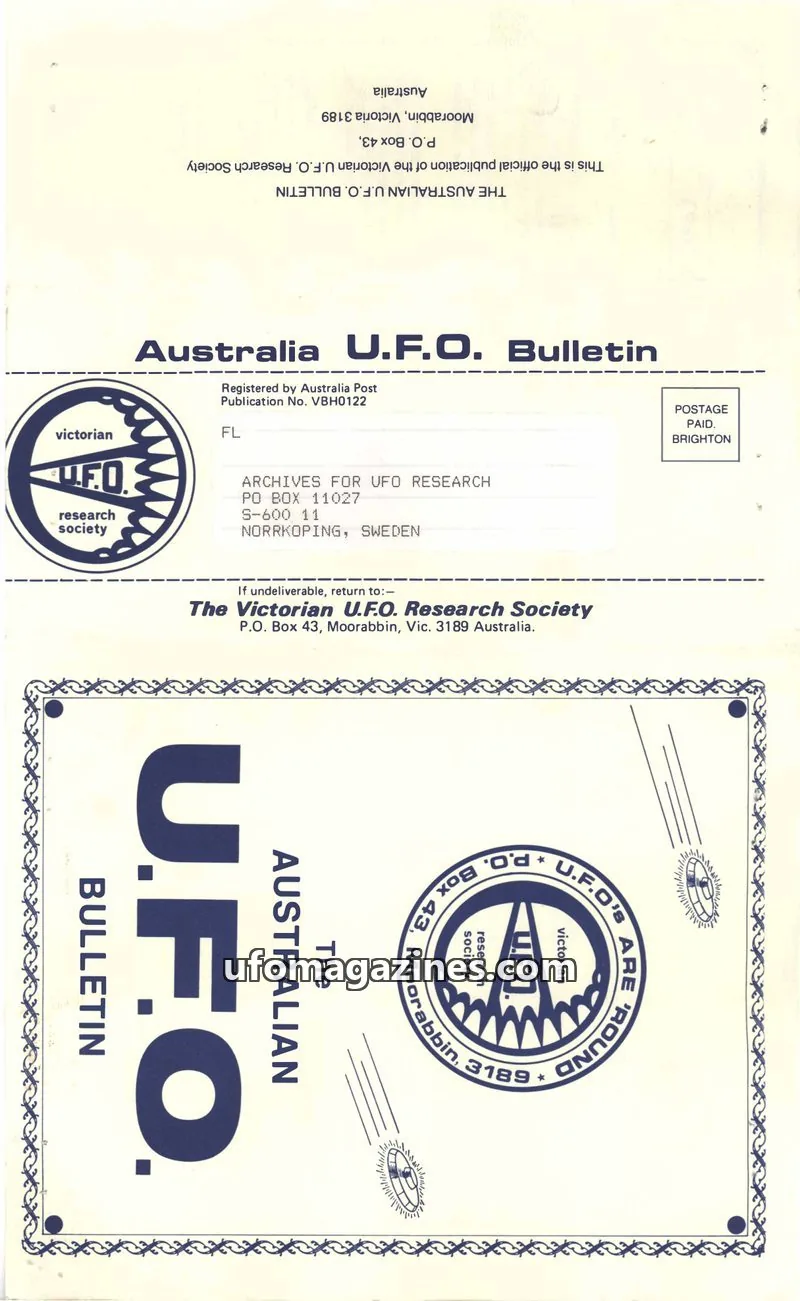 Cover of The Victorian U.F.O. Research Society issue SEPTEMBER 1986: Australia U.F.O. Bulletin