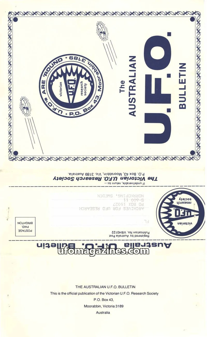 Cover of The Victorian U.F.O. Research Society issue September 1987: THE AUSTRALIAN U.F.O. BULLETIN