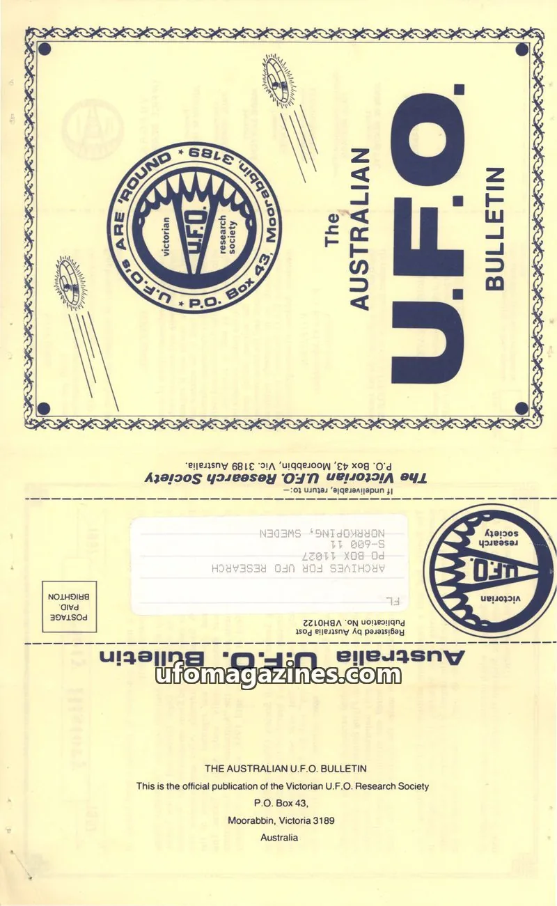 Cover of The Victorian U.F.O. Research Society issue March 1988: THE AUSTRALIAN U.F.O. BULLETIN