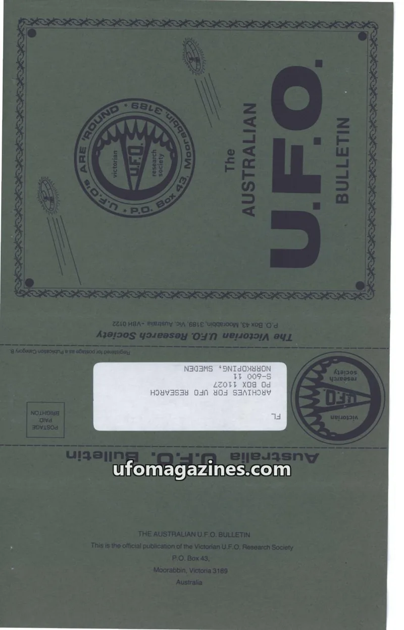 Cover of The Victorian U.F.O. Research Society issue JUNE 1988: THE AUSTRALIAN U.F.O. BULLETIN