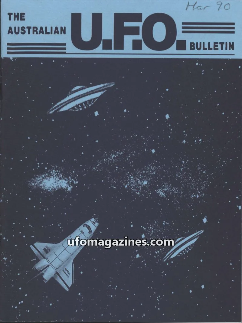 Cover of Victorian U.F.O. Research Society issue MARCH 1990: THE AUSTRALIAN U.F.O. BULLETIN