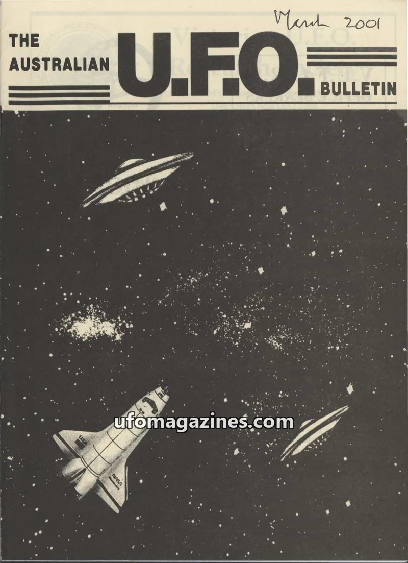 Cover of Australian UFO Bulletin issue March 2001: THE AUSTRALIAN U.F.O. BULLETIN