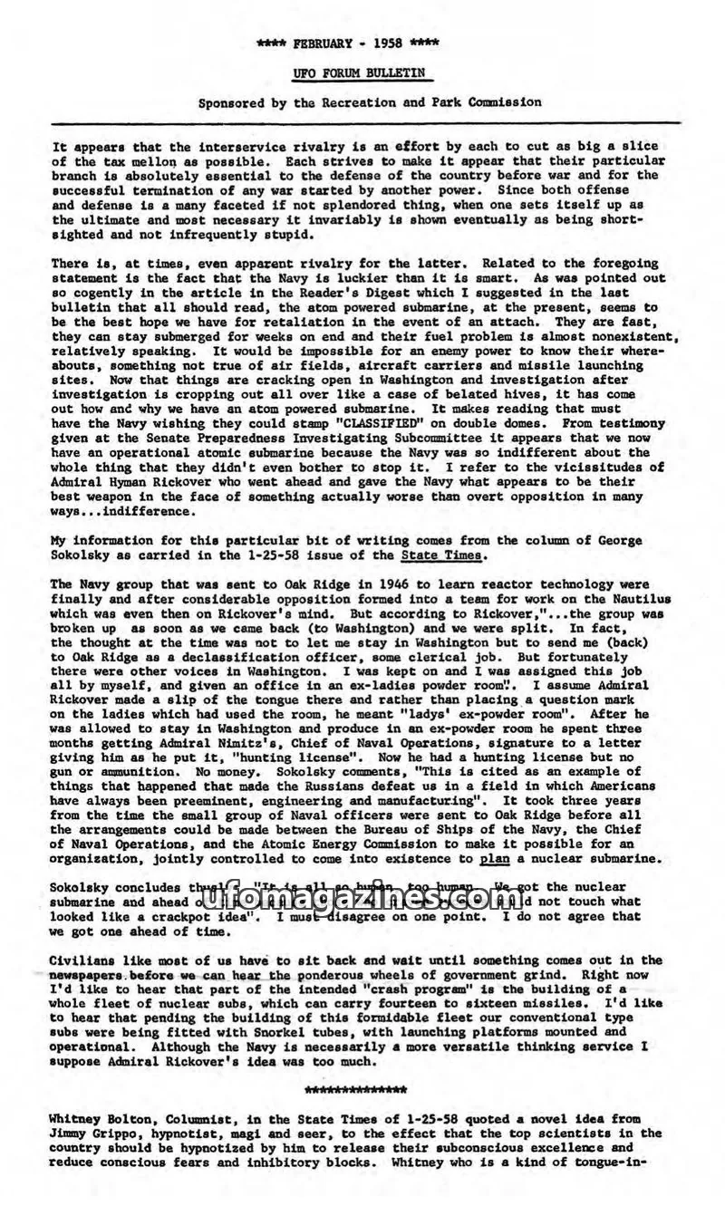 Cover of Baton Rouge UFO Bulletin issue February: UFO FORUM BULLETIN