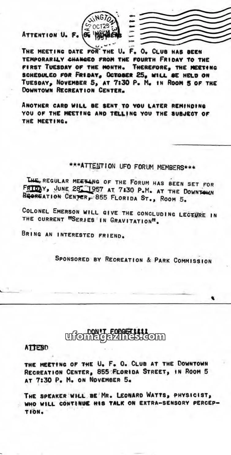 Cover of Baton Rouge UFO Bulletin issue October 1957: U. F. O. Club Newsletter