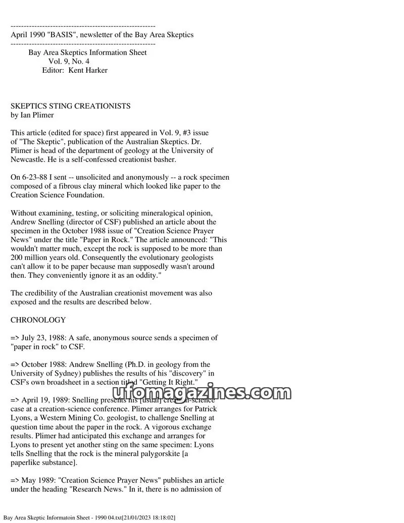 Cover of Bay Area Skeptics Information Sheet (BASIS) issue No. 4: BASIS