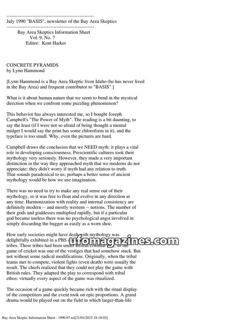 Cover of Bay Area Skeptics Information Sheet (BASIS) issue No. 7: BASIS