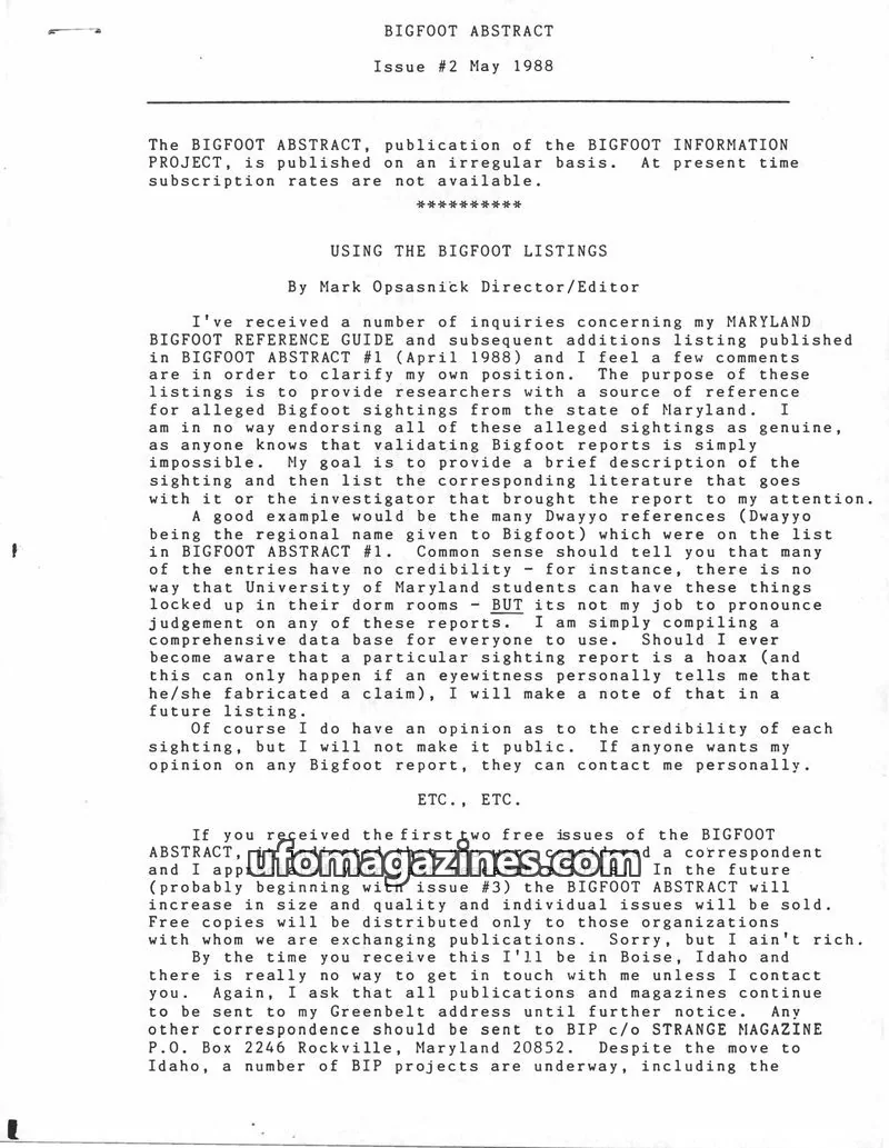 Cover of Bigfoot Abstract (Mark Opsasnick) issue #2: BIGFOOT ABSTRACT