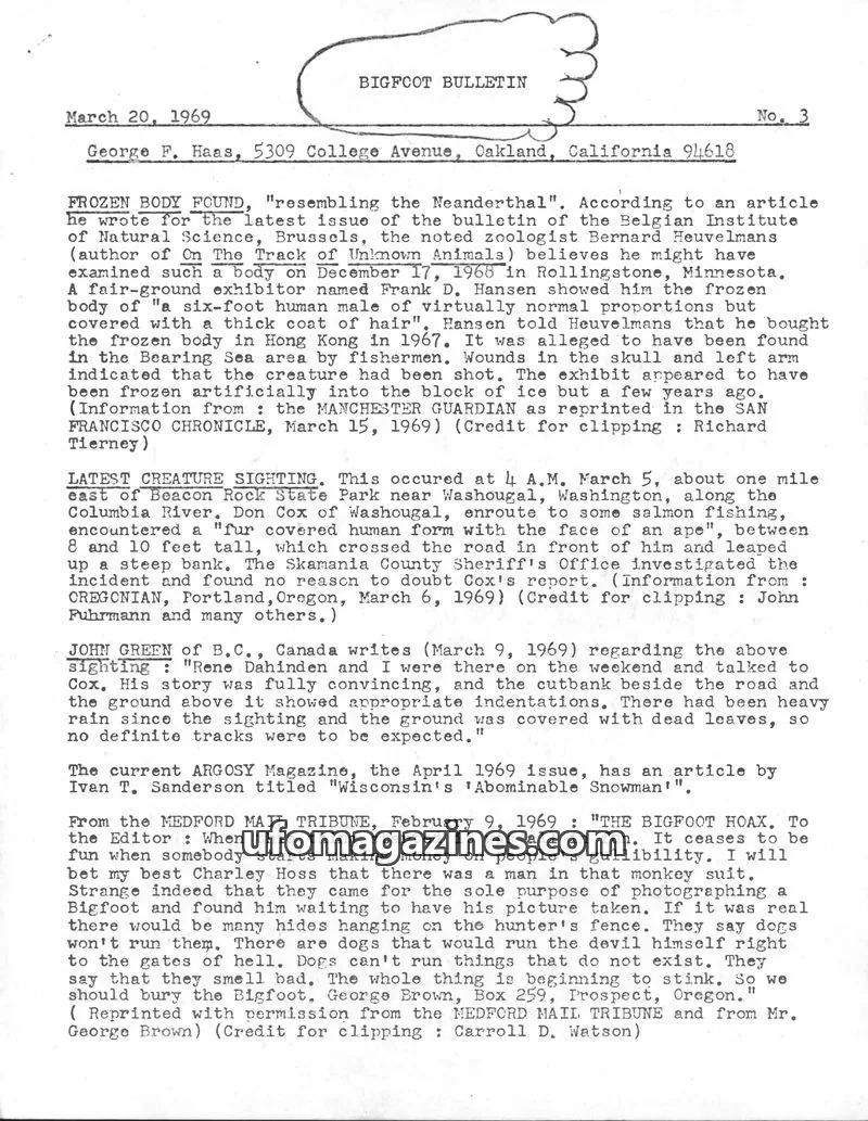 Cover of Bigfoot Bulletin (George Haas) issue 3: BIGFOOT BULLETIN