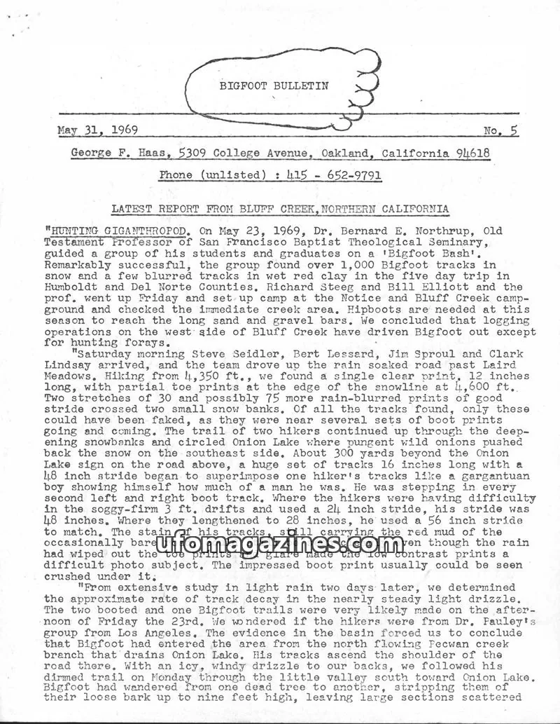 Cover of Bigfoot Bulletin (George Haas) issue No. 5: BIGFOOT BULLETIN