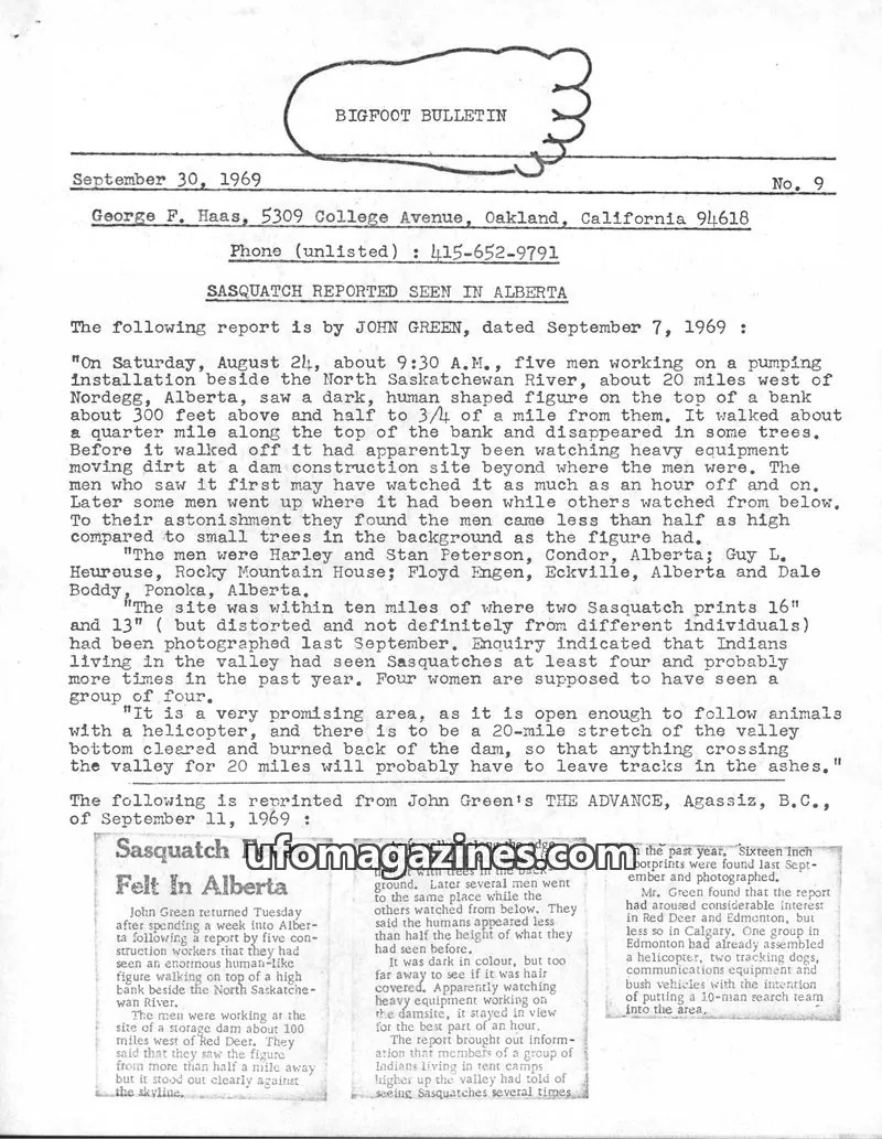 Cover of Bigfoot Bulletin (George Haas) issue 9: BIGFOOT BULLETIN