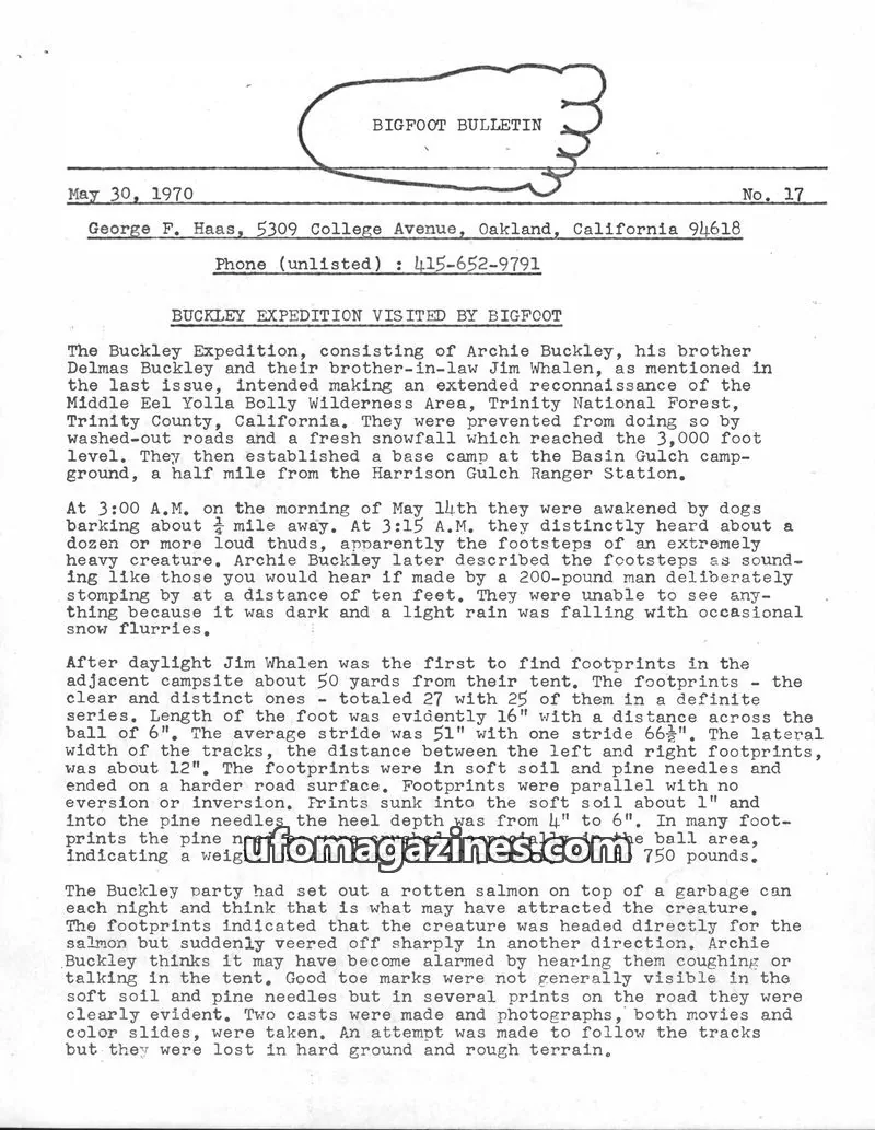 Cover of Bigfoot Bulletin (George Haas) issue 17: BIGFOOT BULLETIN