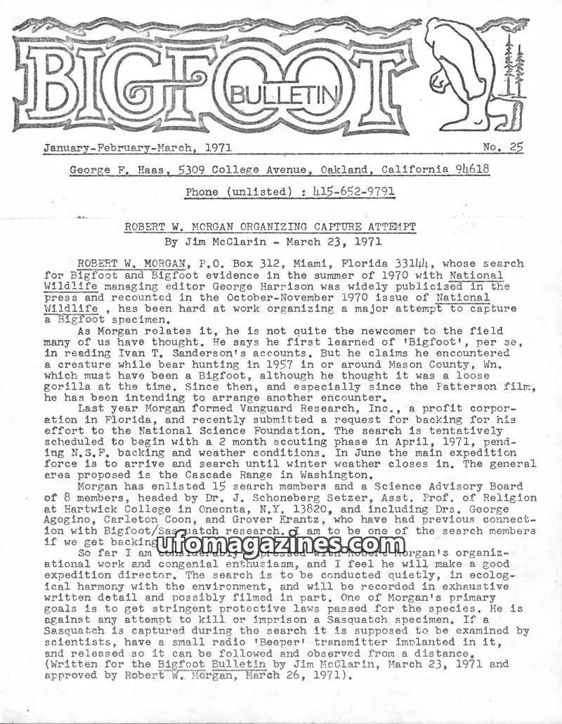 Cover of Bigfoot Bulletin (George Haas) issue No. 25: BIGFOOT BULLETIN