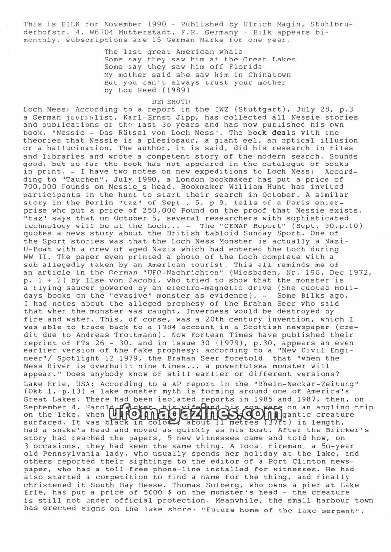 Cover of Bilk (Ulrich Magin) issue November 1990: BILK