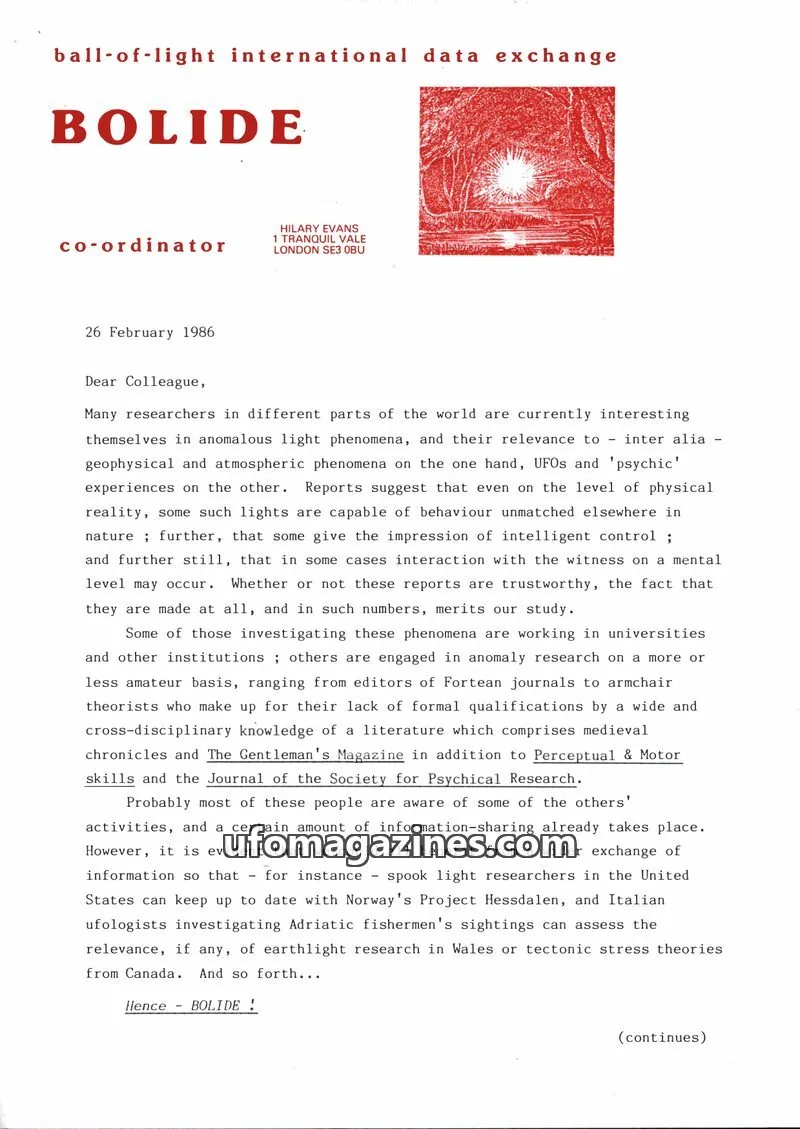 Cover of Bolide (Hilary Evans) issue 1: BOLIDE