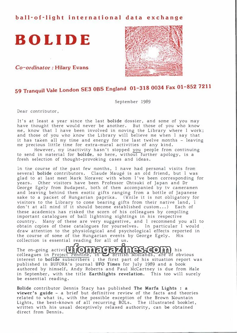 Cover of Bolide (Hilary Evans) issue September 1989: BOLIDE