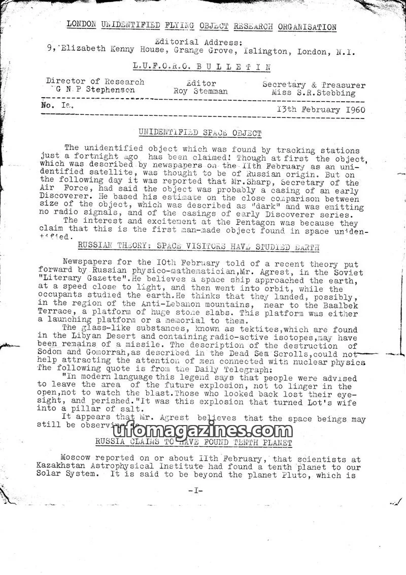 Cover of BUFORA - 1959-1963 LUFORO BULLETIN Vols.1 to 4 issue Ia: L.U.F.O.R.O. BULLETIN