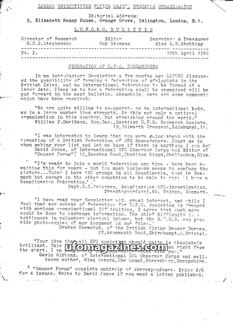 Cover of BUFORA - 1959-1963 LUFORO BULLETIN Vols.1 to 4 issue No. 2.: L.U.F.O.R.O. BULLETIN