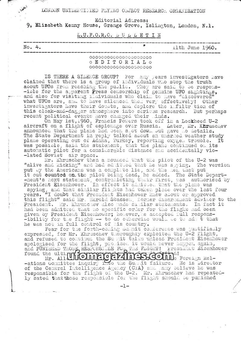 Cover of BUFORA - 1959-1963 LUFORO BULLETIN Vols.1 to 4 issue No. 4.: L.U.F.O.R.O. BULLETIN