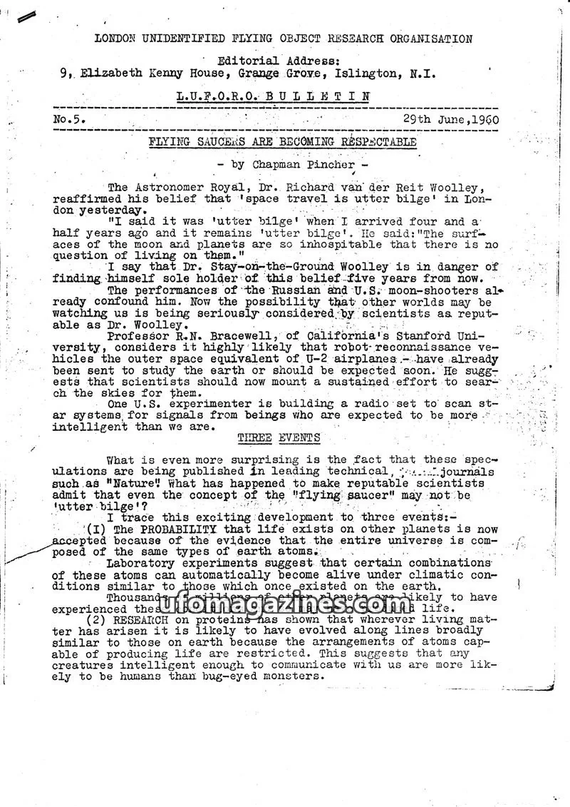 Cover of BUFORA - 1959-1963 LUFORO BULLETIN Vols.1 to 4 issue 5: L.U.F.O.R.O. BULLETIN