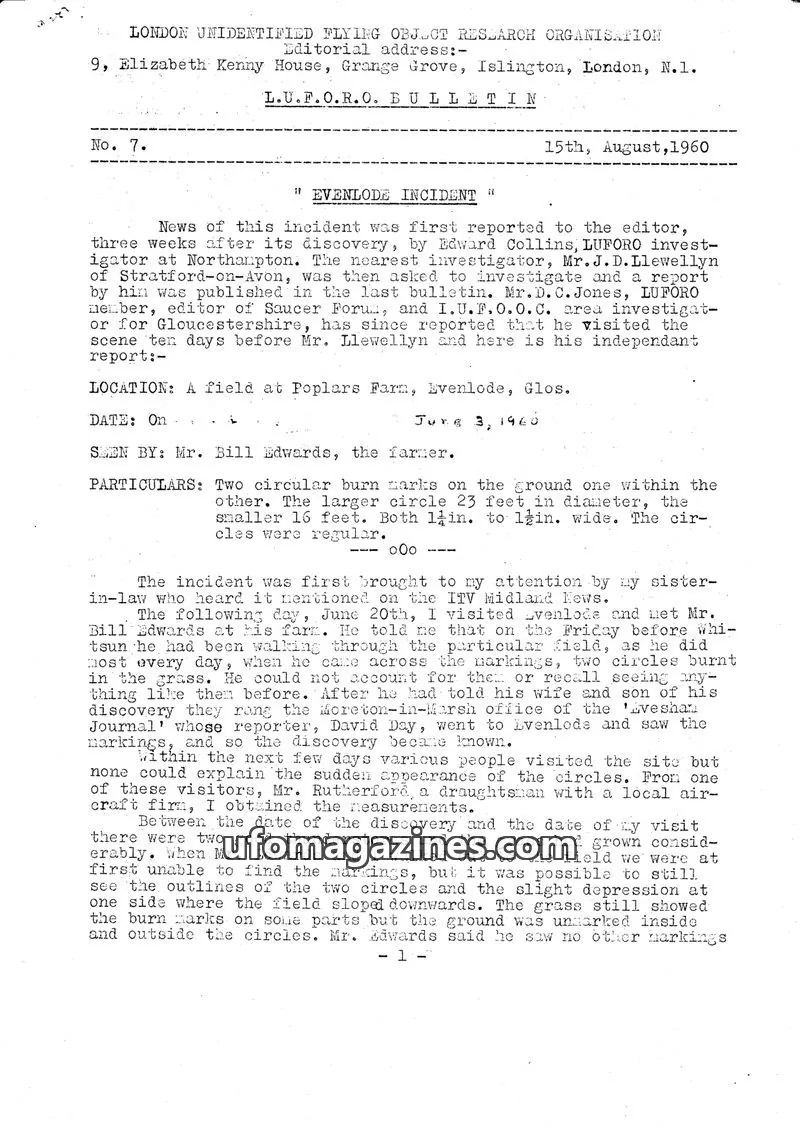 Cover of BUFORA - 1959-1963 LUFORO BULLETIN Vols.1 to 4 issue No. 7: L.U.F.O.R.O. BULLETIN