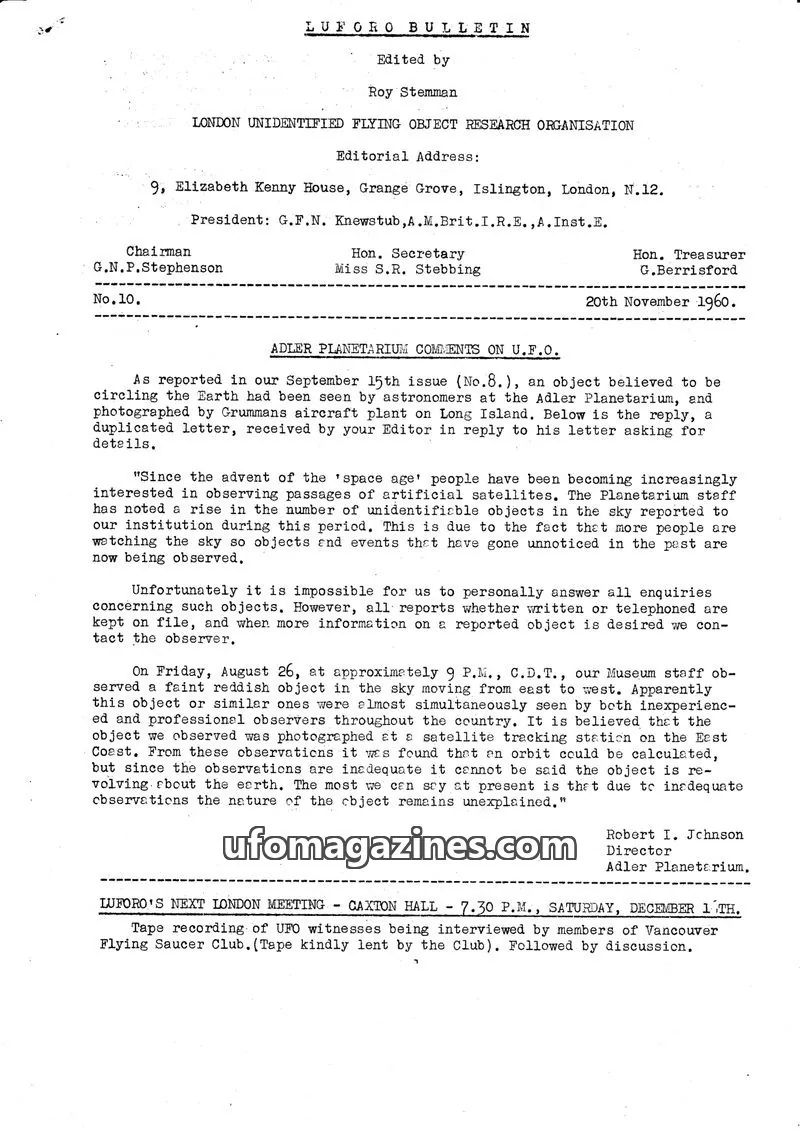 Cover of BUFORA - 1959-1963 LUFORO BULLETIN Vols.1 to 4 issue No.10: LUFORO BULLETIN