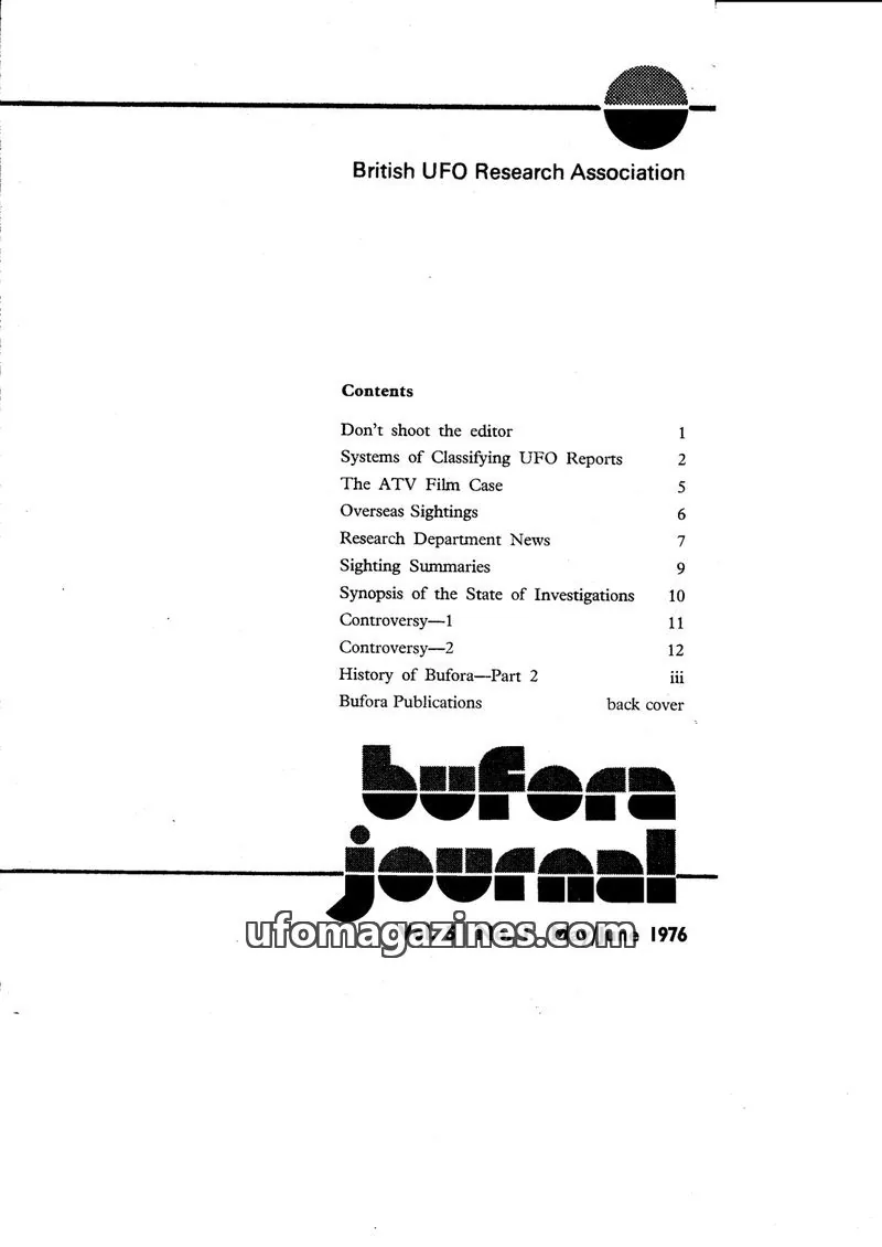 Cover of British UFO Research Association issue 1: BUFORA JOURNAL