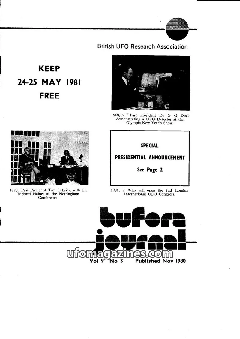 Cover of British UFO Research Association issue Vol 9 No 3: BUFORA JOURNAL
