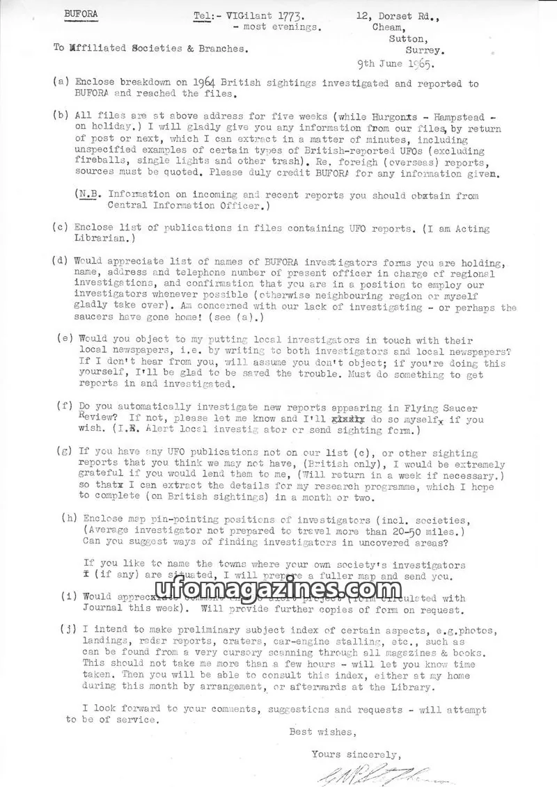 Cover of BUFORA (British UFO Research Association) issue Circular: BUFORA