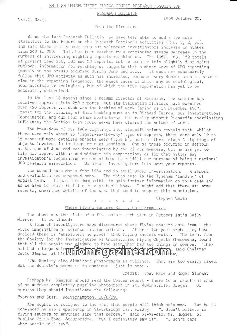 Cover of BRITISH UNIDENTIFIED FLYING OBJECT RESEARCH ASSOCIATION issue Vol.2, No.3: BRITISH UNIDENTIFIED FLYING OBJECT RESEARCH ASSOCIATION RESEARCH BULLETIN
