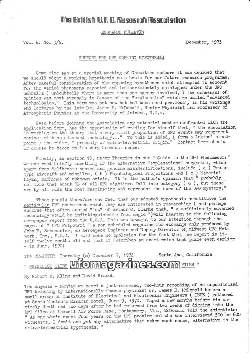 Cover of The British U.F.O. Research Association issue Vol. 4. No. 3/4.: The British U.F.O. Research Association RESEARCH BULLETIN