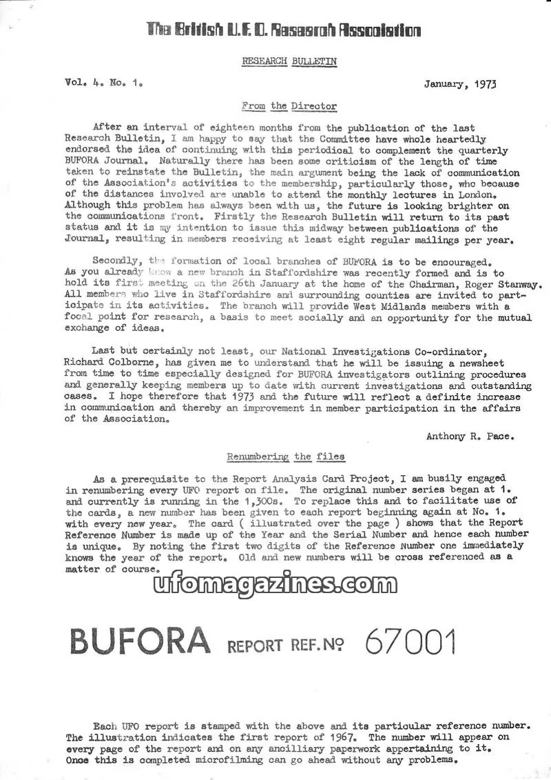 Cover of BUFORA issue Vol. 4. No. 1.: The British U.F.O. Research Association RESEARCH BULLETIN