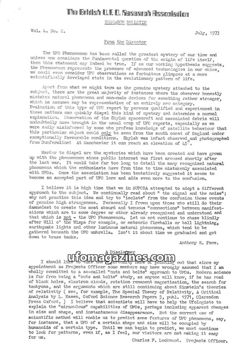 Cover of The British U.F.O. Research Association issue Vol. 4. No. 2.: The British U.F.O. Research Association RESEARCH BULLETIN