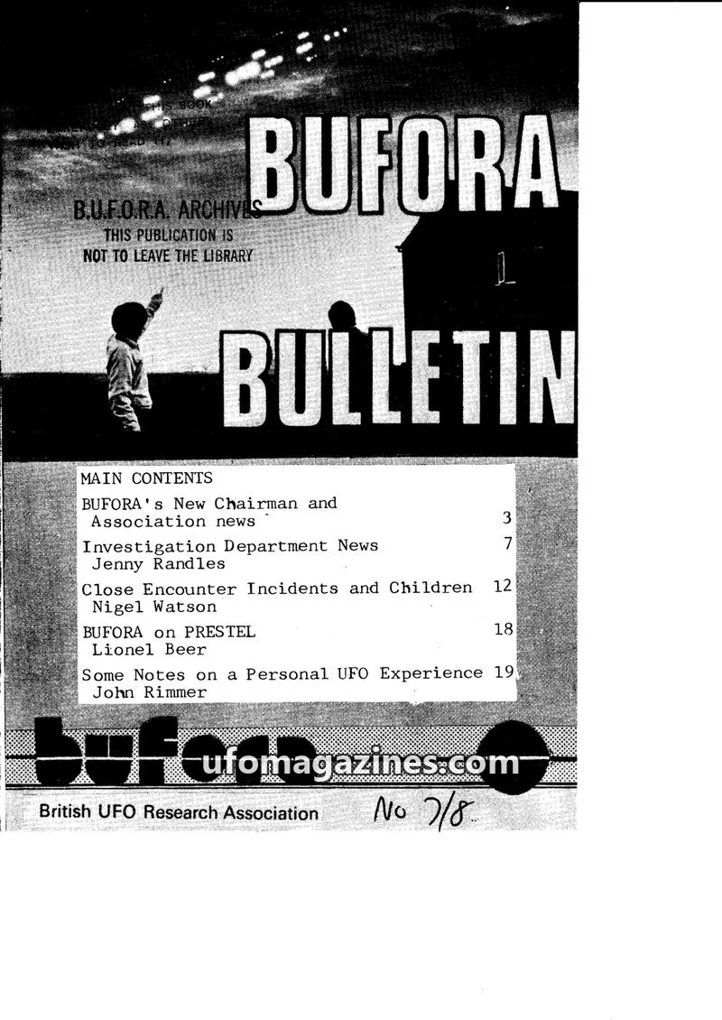Cover of British UFO Research Association issue 7/8: BUFORA BULLETIN