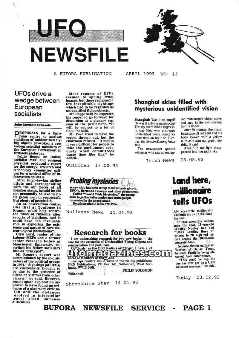 Cover of BUFORA issue 13: UFO NEWSFILE