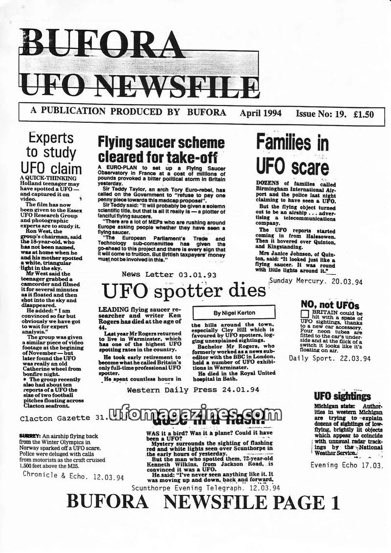 Cover of BUFORA issue 19: UFO NEWSFILE