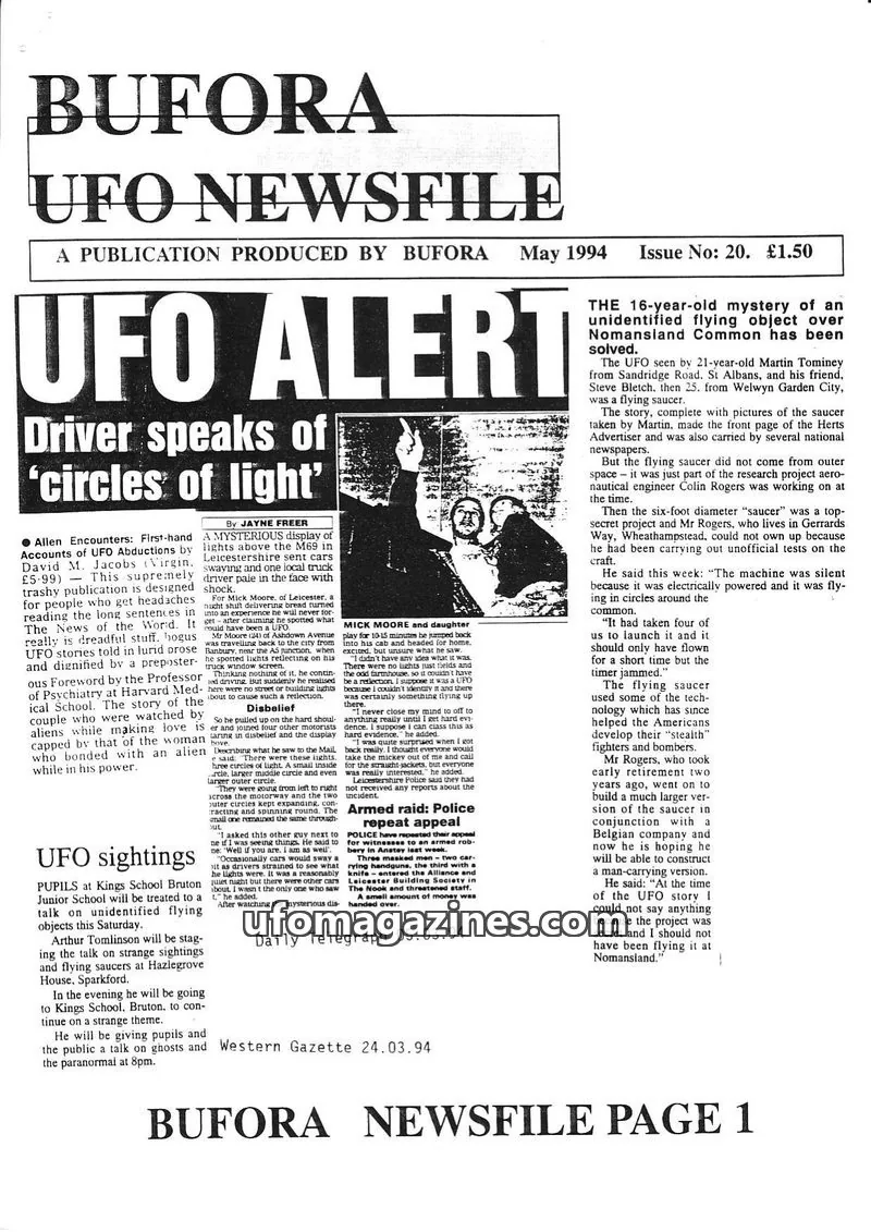 Cover of BUFORA issue 20: BUFORA UFO NEWSFILE