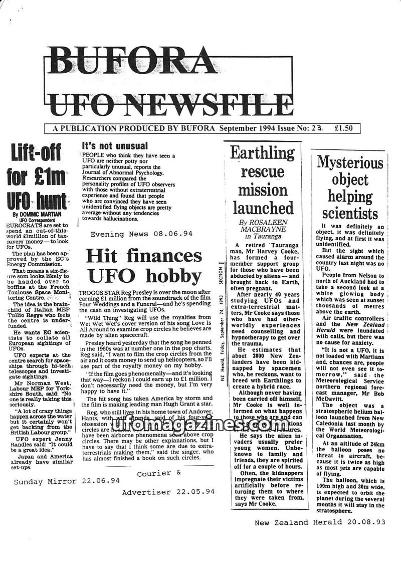 Cover of BUFORA issue 23: BUFORA UFO NEWSFILE
