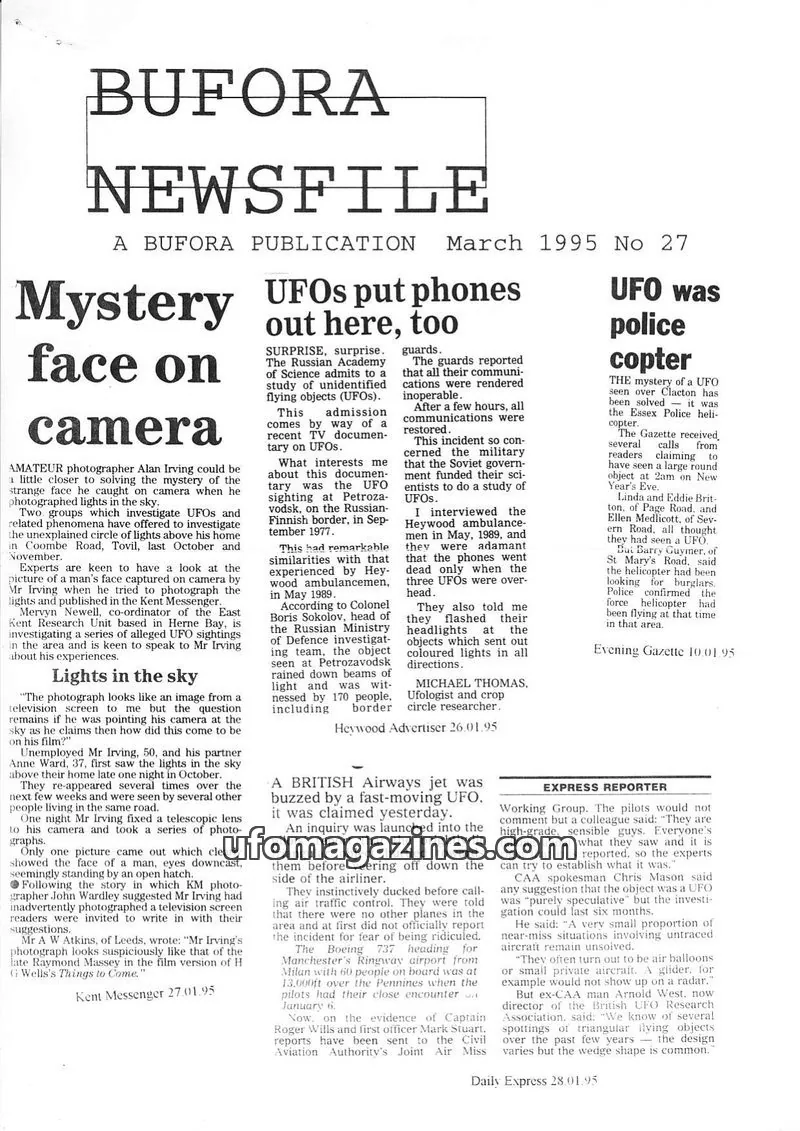 Cover of BUFORA issue No 27: BUFORA NEWSFILE