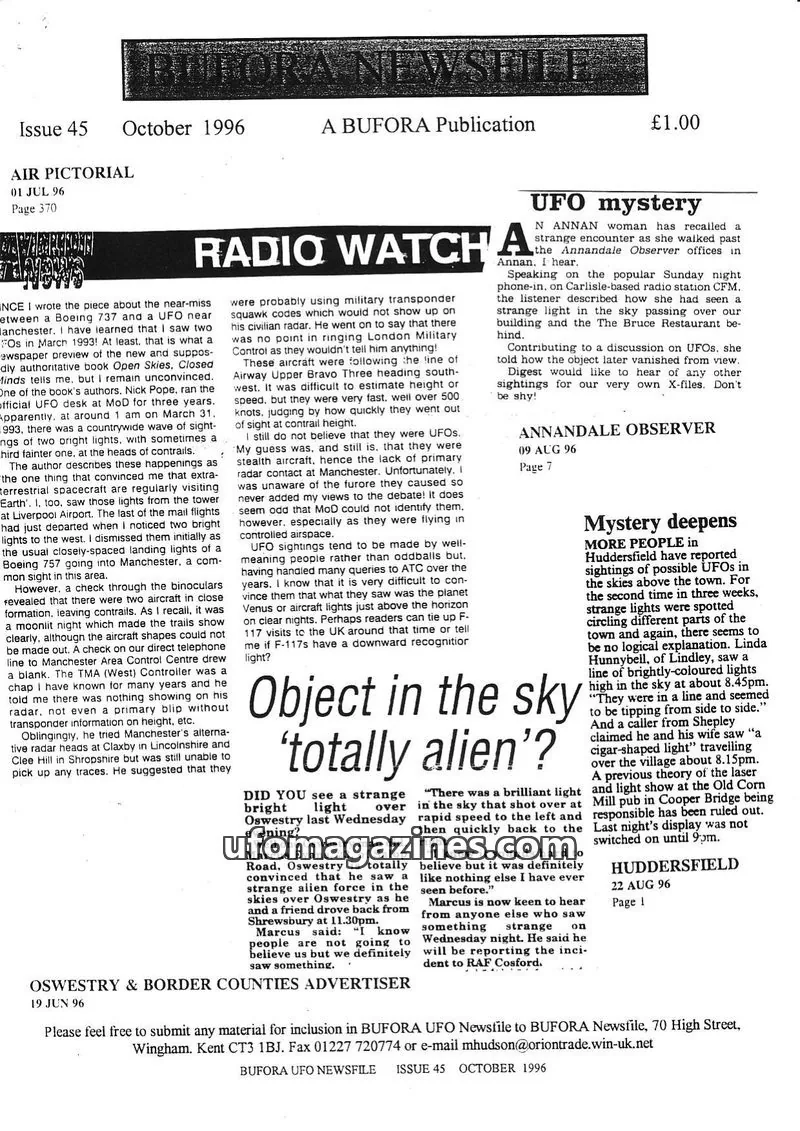 Cover of BUFORA issue 45: BUFORA UFO NEWSFILE