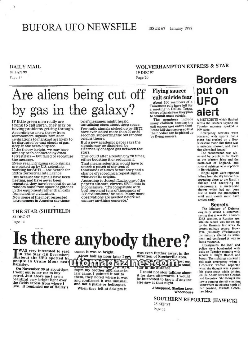 Cover of BUFORA issue 67: BUFORA UFO NEWSFILE