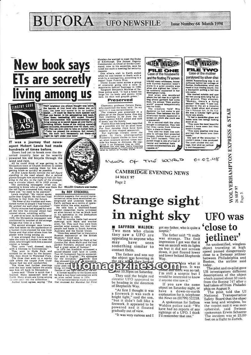 Cover of BUFORA issue 68: BUFORA UFO NEWSFILE