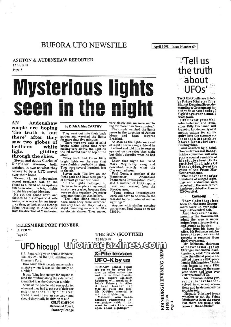 Cover of BUFORA - 1993-2000 BUFORA Newsfiles issue 69: BUFORA UFO NEWSFILE