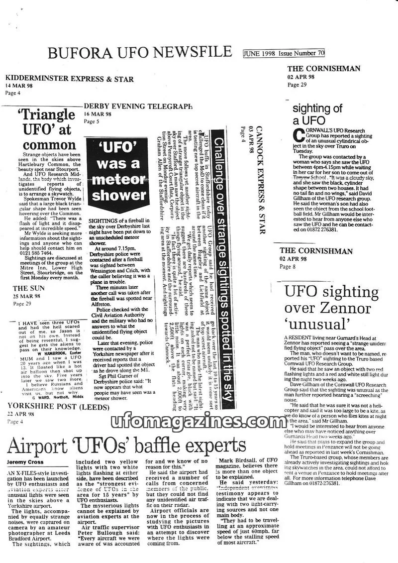 Cover of BUFORA issue 70: BUFORA UFO NEWSFILE