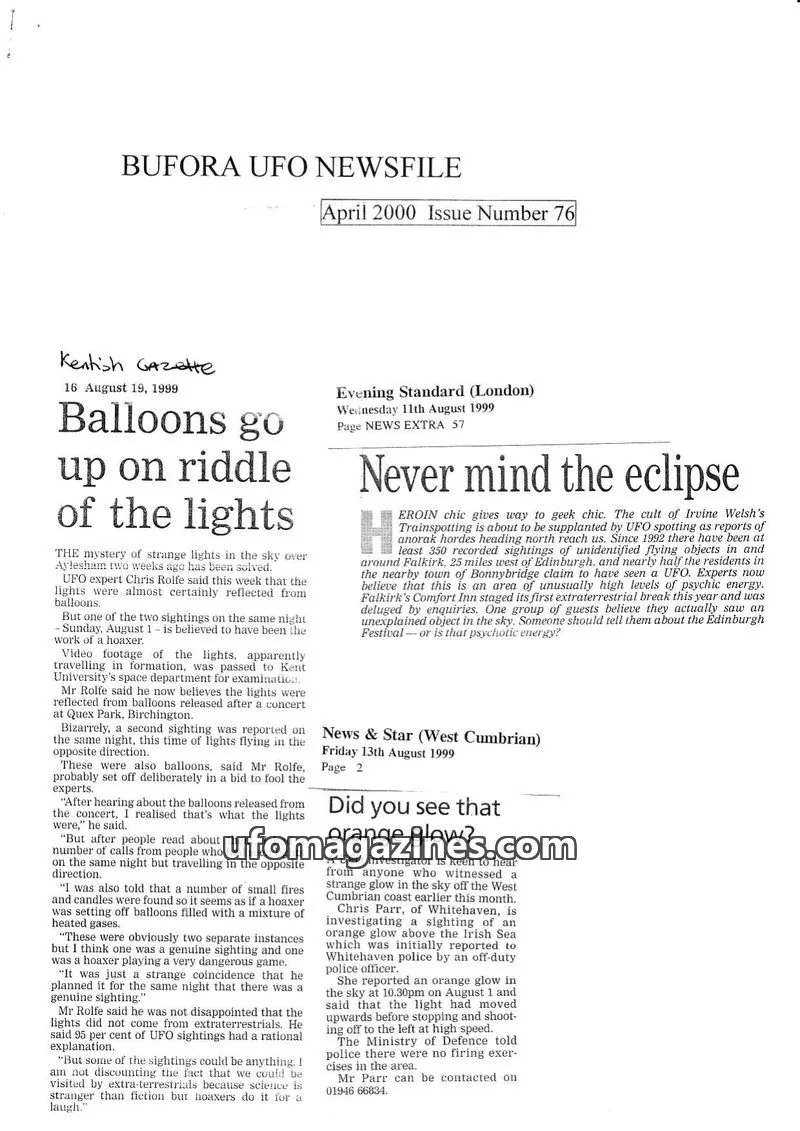 Cover of BUFORA issue 76: BUFORA UFO NEWSFILE